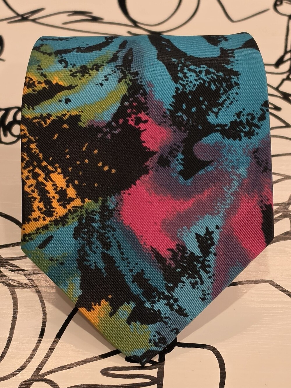 VTG Ties By Jon California Abstract Silk Tie Neon 90s Retro Splash Multi Color